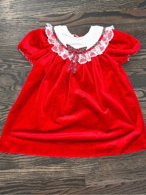 Vintage Nutcracker Red Velvet Christmas Dress White Lace Trim 4T Holiday